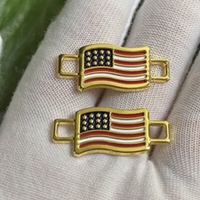 RED WING SHOES 18K GOLD AMERICAN FLAG BOOT LACE SHOE KEEPER CHARMS USA picture