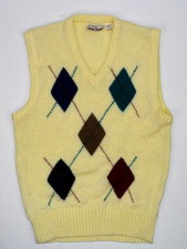 Vintage 70s Adam Sloane Argyle Sweater Vest Mens L Ivory Mohair Blend V Neck picture