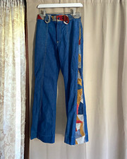 Vintage 1970’s Hippie Patchwork Denim Jeans with Leather -  Laura Accessories picture
