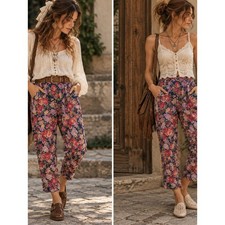 Vintage floral high rise pants S Cottage Maximalist Folk Art 90s Grannycore picture