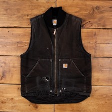 Vintage Carhartt Canvas Vest M Mens Black Duck Lined Chore Heavy Duty Gilet picture