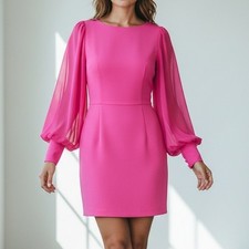 Guess by Marciano Dress Womens XS Hot Pink Sheer Long Sleeve Mini Party Cocktail picture