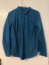 Worthington Womens Blouse 16 Teal Button Up Long Sleeve Cotton Blend Top picture