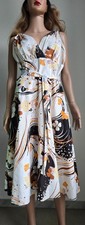 Vintage70sTRINA LEWIS& MARJON COUTURE Cotton Dress Abstract Floral Bust-90cm/35