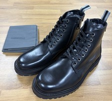 John Varvatos Lex Black Leather Combat Boots Lace Up Side Zip Mens NEW picture