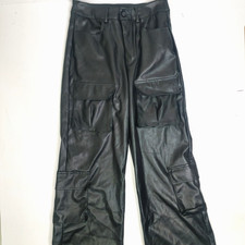 Fashion Nova Faux Leather Cargo Pants Women's Medium Black Wide Leg Streetwear picture