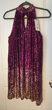 The Limited Maroon and Gold Sequin Halter Neck Sleeveless Top, Women's Size S picture