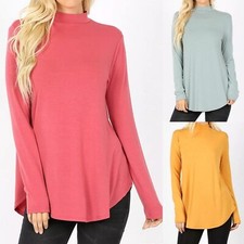 1X 2X 3X Plus Size Women's Mock Neck Long Sleeve Loose Fit Top T-Shirt picture