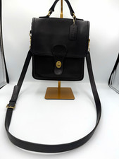 Vintage Coach Station Bag Black Leather Turnlock Satchel Gold Hardware Det Strap picture