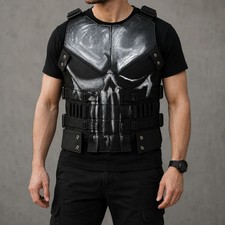 Punisher Inspired Skull Tactical Vest Real Leather Body Armor  Halloween Costume picture