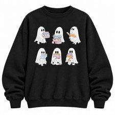 Cute Ghost Reading Sweatshirt Halloween Book Lover Spooky Bookish Crewneck picture