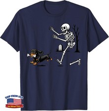 Funny Dachshund Skeleton Bone Chase Halloween T-Shirt picture