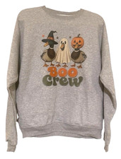 Halloween Boo Crew Sweatshirt Gray Crewneck Spooky Ducks Ghost Pumpkin Witch MED picture