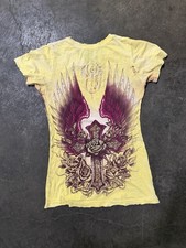 Y2K Women’s Sinful Affliction Grunge Goth Slim Fit Short Sleeve Shirt Wings M picture