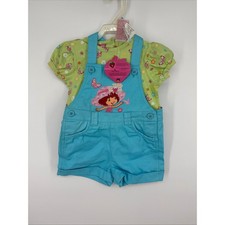 VTG Y2K Strawberry Shortcake 24M 3pc Blue Shortalls Green Floral Shirt Hat NWT picture