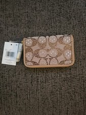 NWT Coach Essential Small Zip Around Card Case CRYSTAL Signature Jacquard CX244 picture
