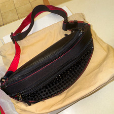 Christian Louboutin Studded Black/Red Men's Belt Bag Zip Adjustable Strap picture