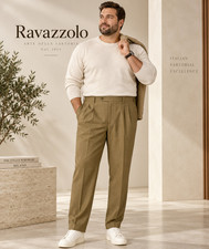 Ravazzolo Men's 44 US (62 IT) Light Brown 100% Wool Double Pleated Dress Pants picture