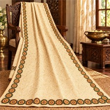 Sanskriti Vintage Hand Block-Kutch Embroidered Pure Woolen Saree Ivory Sari picture