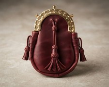 Mens Burgundy Leather Day Sporran with Brass Cantle Tassels Scottish Highland picture