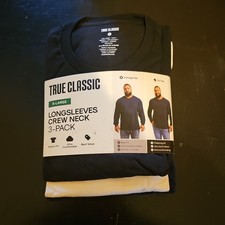 NWT True Classic Tees Classic Long Sleeve Crew Neck (3‑Pack Black White Navy XL  picture