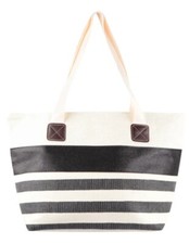 Black Ivory Off Cream White Striped ￼Tote Canvas ￼Handbag picture