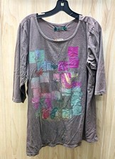 Blue Fish Women Gray Organic Cotton Graphic Scoop Neck 3/4 Sleeve Tunic Tee 2 picture