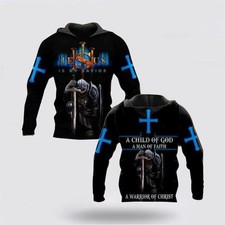 Jesus Warrior Knight Cross Christian Faith Inspirational AOP 3D Hoodie S-5XL picture