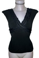 Y2k 90s Max Studio Sz S Womens Black Ruffle Babydoll Top Whimsigoth Coquette picture