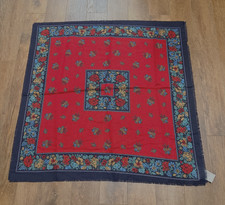 Vintage Challis By Berkshire Scarf Italy Brick Red / Blue Floral 30
