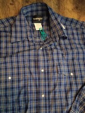 Wrangler Western Shirt Mens Large Blue Plaid Long Sleeve Pearl Snap Vintage - picture