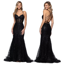 Blondie Nites Juniors Ball Gown 11 Black Corset Lace Up Back Mermaid NWT $259 picture
