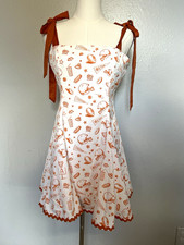 francesca's Fit & Flare Dress Sleeveless Straight Neck Graphic White/Brown S picture