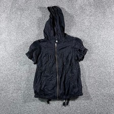 Tildon Womens Medium Black Short Sleeve Hooded Zip Jacket Utility Cinched Waist picture