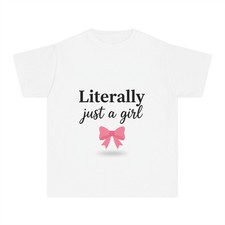 Literally Just a Girl youth tee | pink bow graphic picture