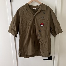 Pokemon x GU Short Sleeve Shirt Poke Ball men's XL Dark Green Japan Exclusive picture