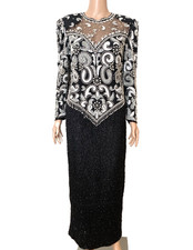 CREATIVE CREATIONS Vintage Silk Long Pearl Crystal Embellished Dress Medium picture