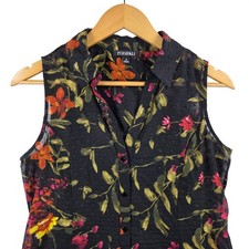 Women Small Black Floral Sleeveless Button Front Tunic Dark Romantic Whimsigoth picture