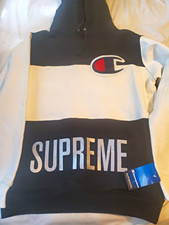 Champion x Supreme Men's Colorblock Pullover Hoodie Black/White Logo Size M picture
