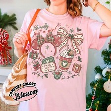 Retro Christmas Literally Just A Girl Shirt, Bow Coffee Tee, Christmas Shirt picture