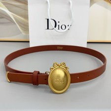 Dior Women's Brown Leather Belt Gold Oval Logo Buckle With Box. picture