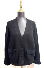 NWT Equipment Black Ribbed 100% Cashmere Cardigan Size Medium MSRP $350 picture