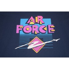 VTG US Air Force T-Shirt Single Stitich Size M/L 80s 90s Blue Pink Logos MadeUSA picture