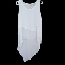 Women Sheer Layered Tank Top Size M White Chiffon Asymmetric Hem Fairy Angelcore picture