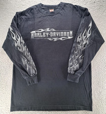 VTG Harley Davidson Shirt Mens XL Black Flame Sleeves Fire Chrome Biker 2006 Y2K picture
