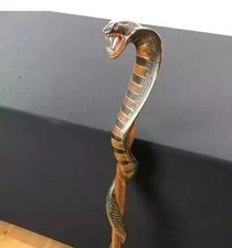 Hand Carved Cobra Snake Wooden Walking Stick Handmade Walking Cane Animal Art picture