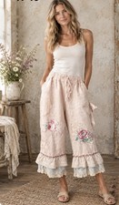 Upcycled Tattered Patched Bloomers Cropped Grungy  Dyed Mottled Peachy Pink picture