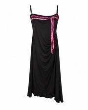 Vintage Byer Too Black Dress Pink Satin Ribbon Trim Made USA M Preloved picture