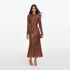 Self Portrait DRESS BRONZE RHINESTONE MIDI $ 895 Size US 4 UK 8 picture