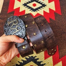 RRL Double RL Vintage Western Brown Leather Belt with logo Buckle Size 34 picture